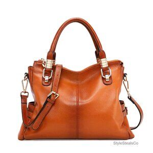 Large Genuine Leather Satchel Tote Shoulder Bag with Adjustable Strap